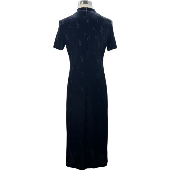 Molly Malloy Petite Vintage Black Velvet Maxi Dress Mock Neck Asian Floral Sz 8 - Picture 10 of 16